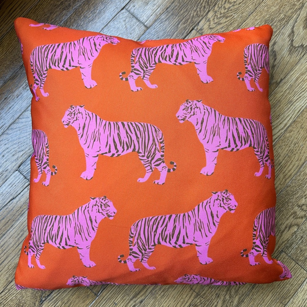 Orange and pink tiger throw pillow